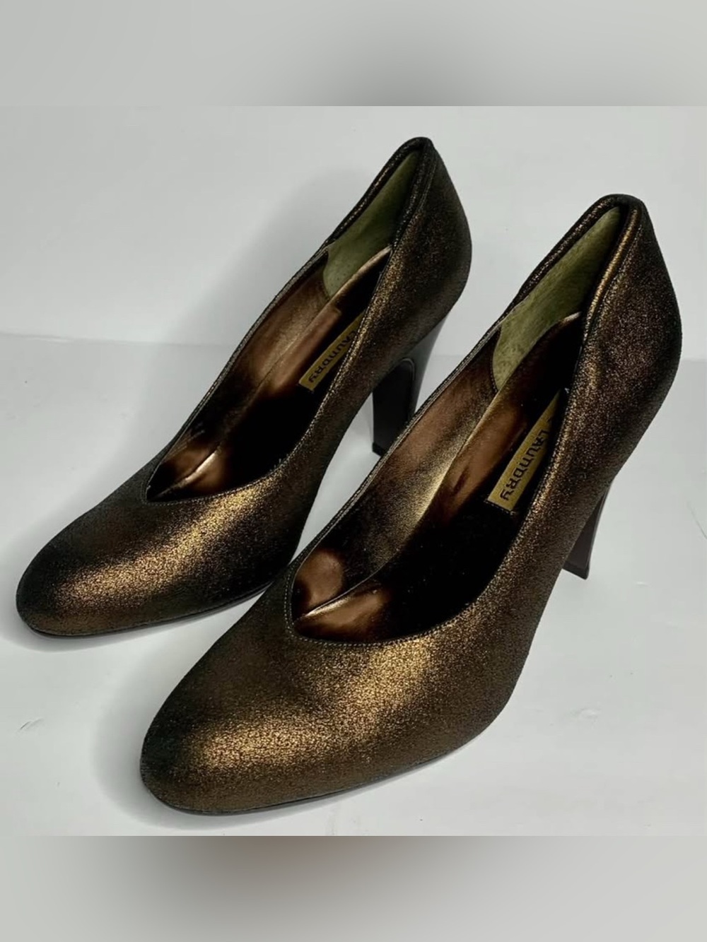 Chinese Laundry Bronze Metallic Block Heel Pumps
